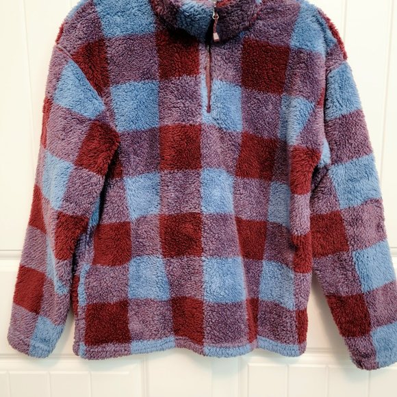 EDDIE BAUER Women's Large Ultra Soft Plush Fleece 1/4 Zip Pullover Harbor Check - Picture 8 of 12